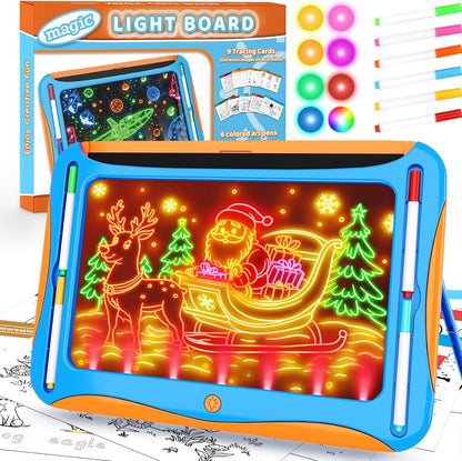 Magic LED Drawing Board for Kids, Girls Toys Age 6-8, Light Up Tracing Pad with 9 Double-Sided Cards, 6 Washable Markers, Arts & Crafts Kits Learning Toy Glow Up Doodle Board Christmas Birthday Gifts