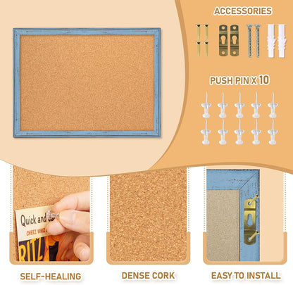 DOLLAR BOSS White Cork Board for Wall - 24 X 18 Inches, Rustic Wooden Frame Bulletin Board, Decorative Hanging Pin Board for Office & Home Decor