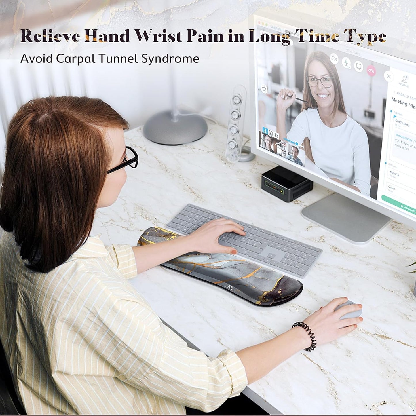 Gimars Upgrade Enlarge Silky and Superfine Fabric Gel Memory Foam Keyboard Wrist Rest Set, Ergonomic Keyboard Mouse Wrist Support for Typing Pain Relief, Comfort for Office, Gaming, Computer, Black