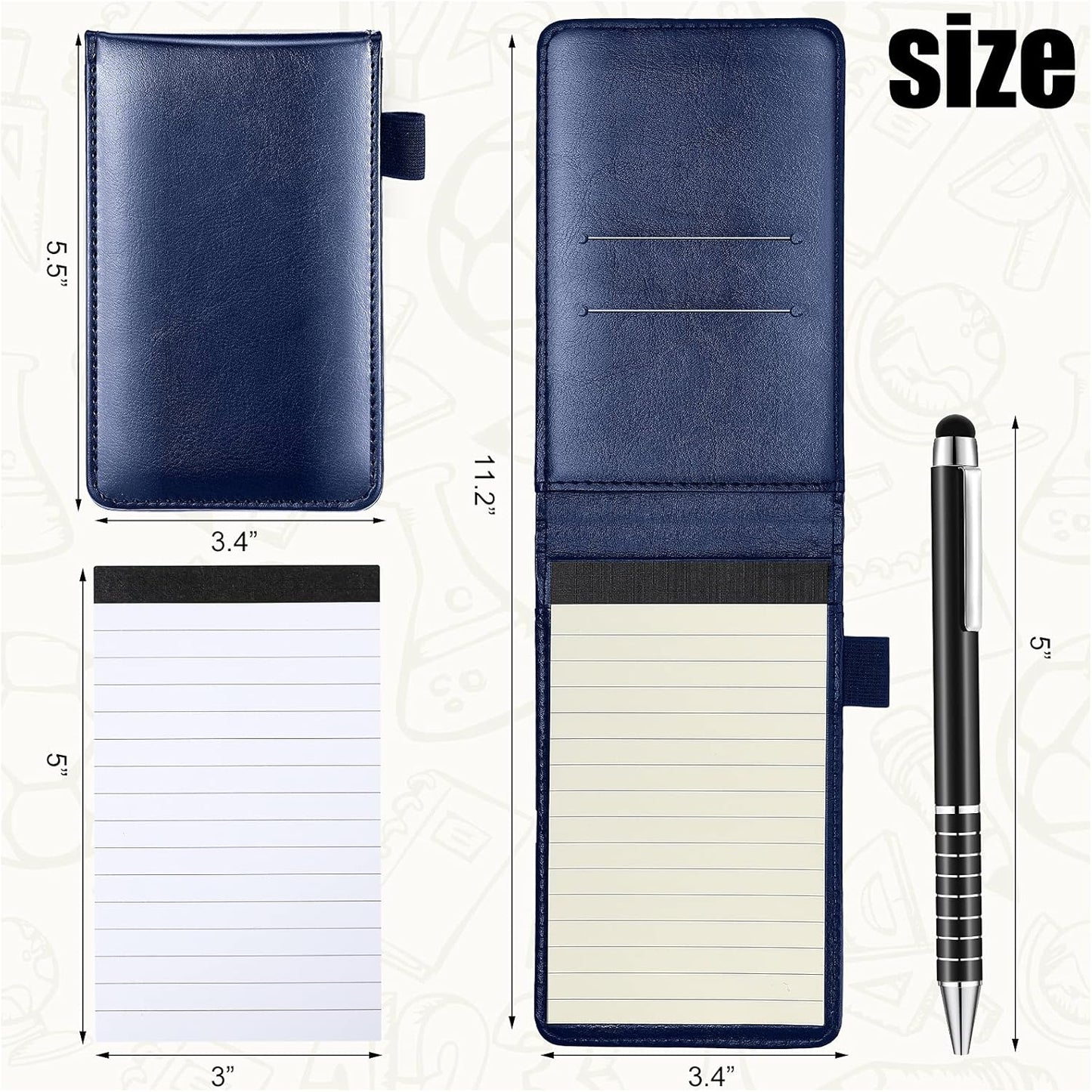 Outus 10 Pcs Mini Pocket Notepad Holder Set Included Small Leather Pocket Notebook Holder with 50 Lined Sheets, Metal Pen, 8 Pcs 3 x 5 Inch Memo Book Refills, 30 Lined Paper Per Note Pad (Black)