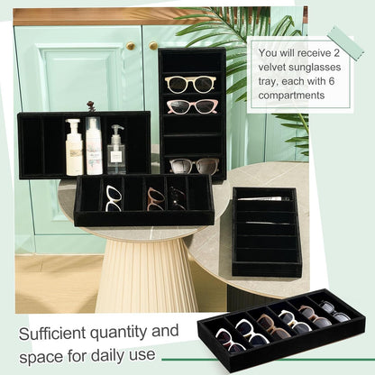 Juexica 2 Pcs Velvet Sunglasses Organizer Tray 6 Grid Sunglass Organizer Velvet Tray Stackable Glasses Display Case for Women Glasses Jewelry Display Watch (Beige)