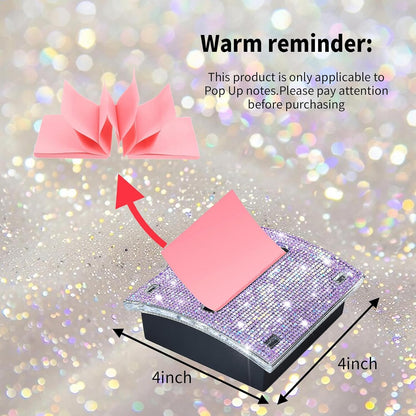 Rhinestone Self Sticky Note Holder Post it Note Dispenser Pop-Up Sticky Notes Dispenser 4 x 4 inch Post it Dispenser for Office Desk Accessories(Pink)