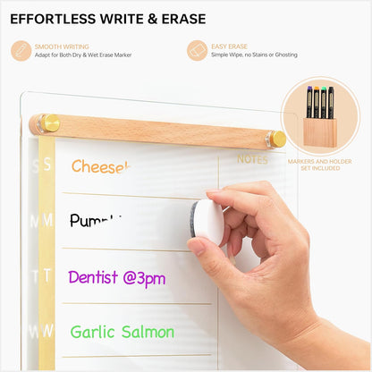 Glass Golden Weekly Dry Erase Calendar & Menu Whiteboard for Wall, Meal Planning & Grocery Shopping List White Board for Kitchen, 15x11, 7 Days Planner for Home, 4 Wet Erase Markers Included, Yeoux*