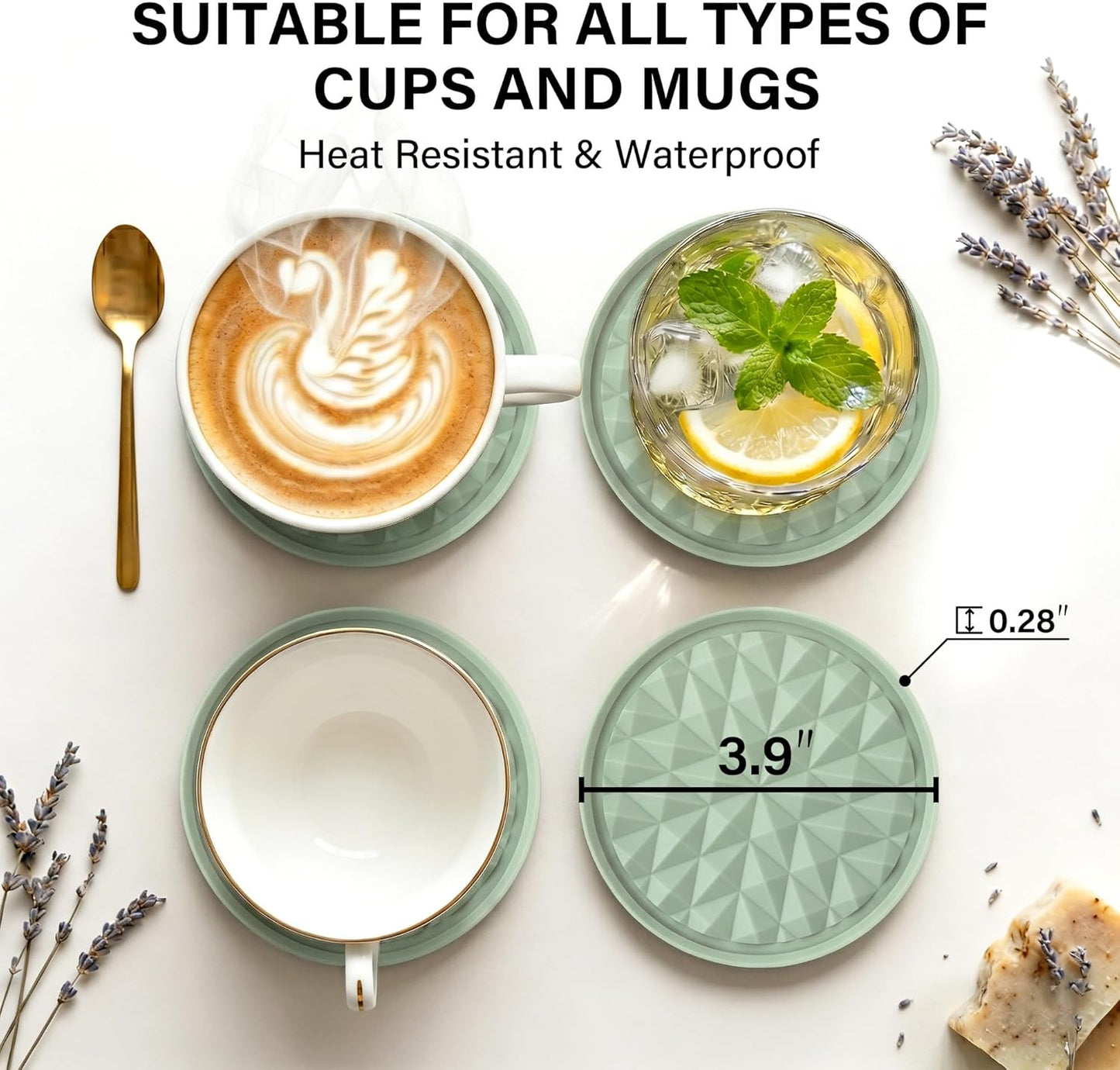 Silicone Coasters for Drinks[4 Pack]- Cup Mat for Tabletop Protection-Non-Slip, Non-Stick, Coffee Table Decor, Great Gift for Any Occasion, Black