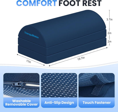 TranquilRelax Foot Rest for Under Desk at Work, Gaming Accessories Foot Stool with 3 Adjustable Heights & Washable Cover, Comfortable Office Desk Accessories, Footrest for Office, Home and Car (Black)
