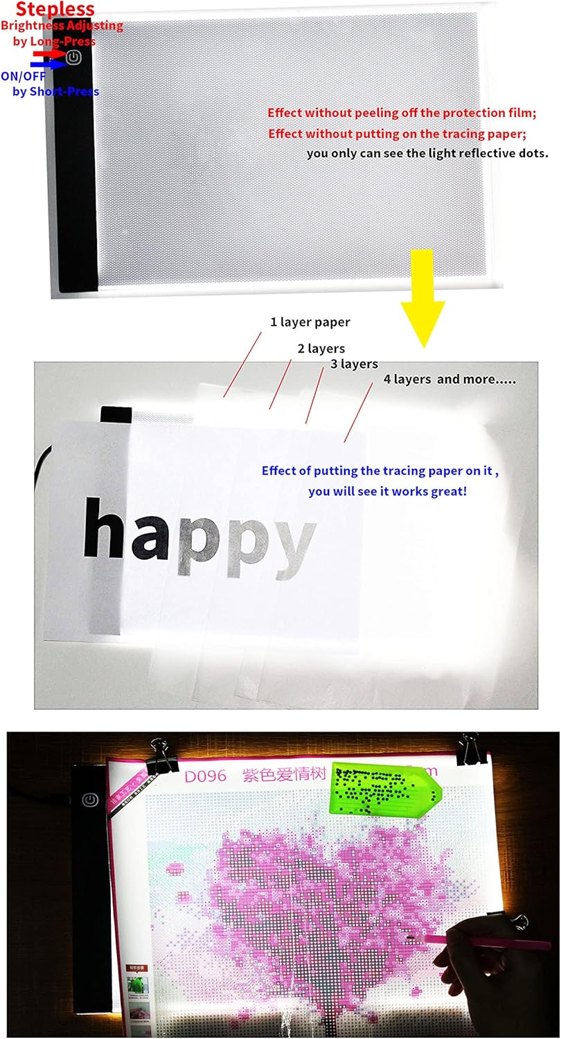 Small A5 Ultra-Thin Portable LED Tracing Light Box Dimmable Tracer Pad Board Adjustable Brightness for Artists Drawing Sketching Trace Animation Artcraft 5d Diamond Painting