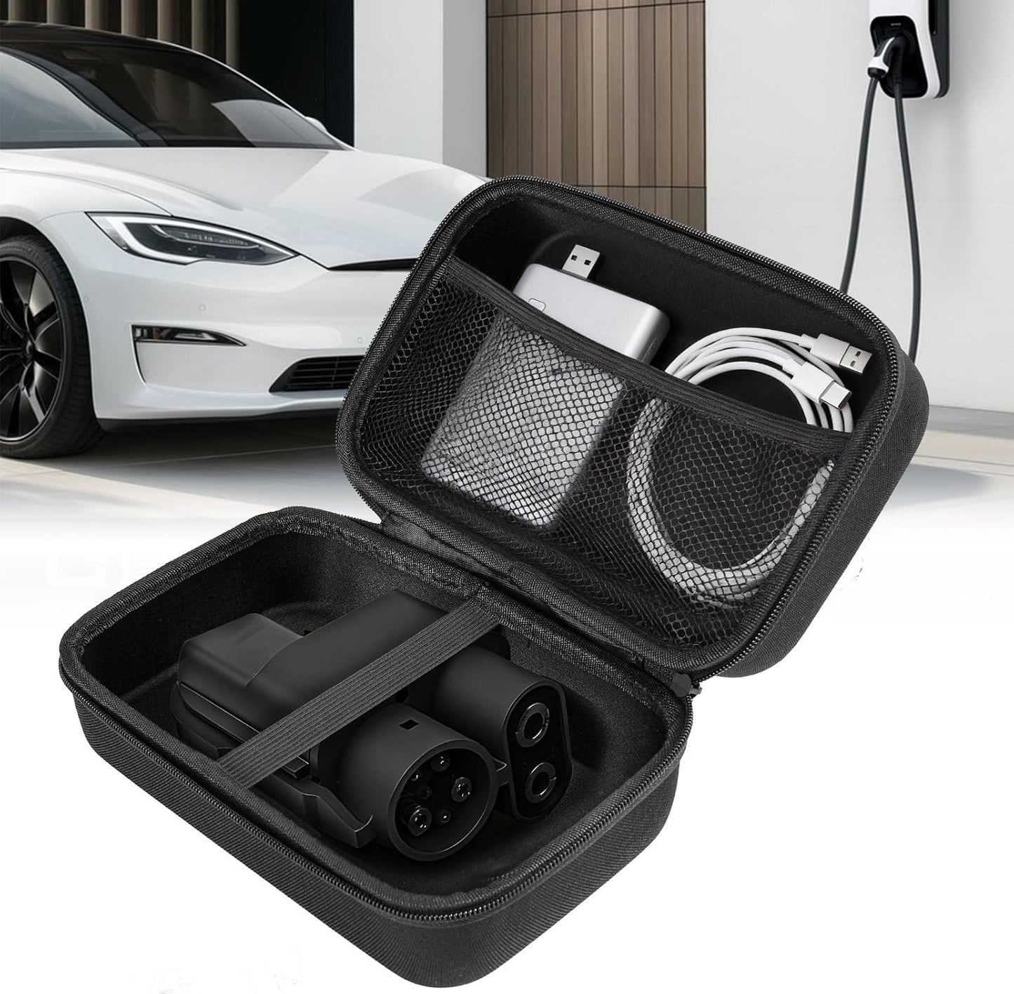 NACS to CCS1 Adapter Storage Case for Tesla 8.46"x4.92" EVA Charger Adapter Case Cover Protective Bag Compatible with Tesla Ford Hyundai Kia GM Supercharger Adapter NACS to CCS1 Fast Charge