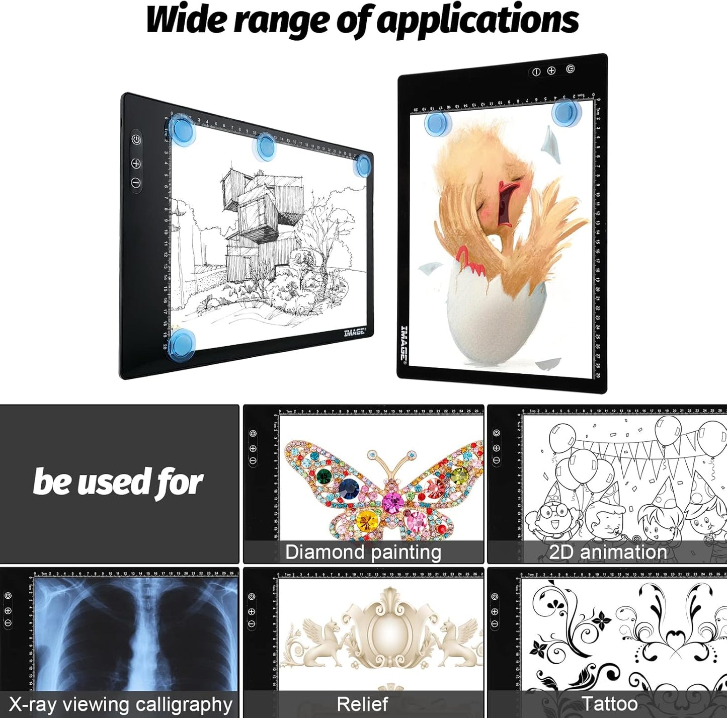Rechargeable Magnetic A4 LED Light pad, IMAGE Tracing Pad, Ultra-Thin USB Powered with Memory Function Light Box, Great for Diamond Painting, Animation, Tattoo, Sketching and Design (6000K Black)