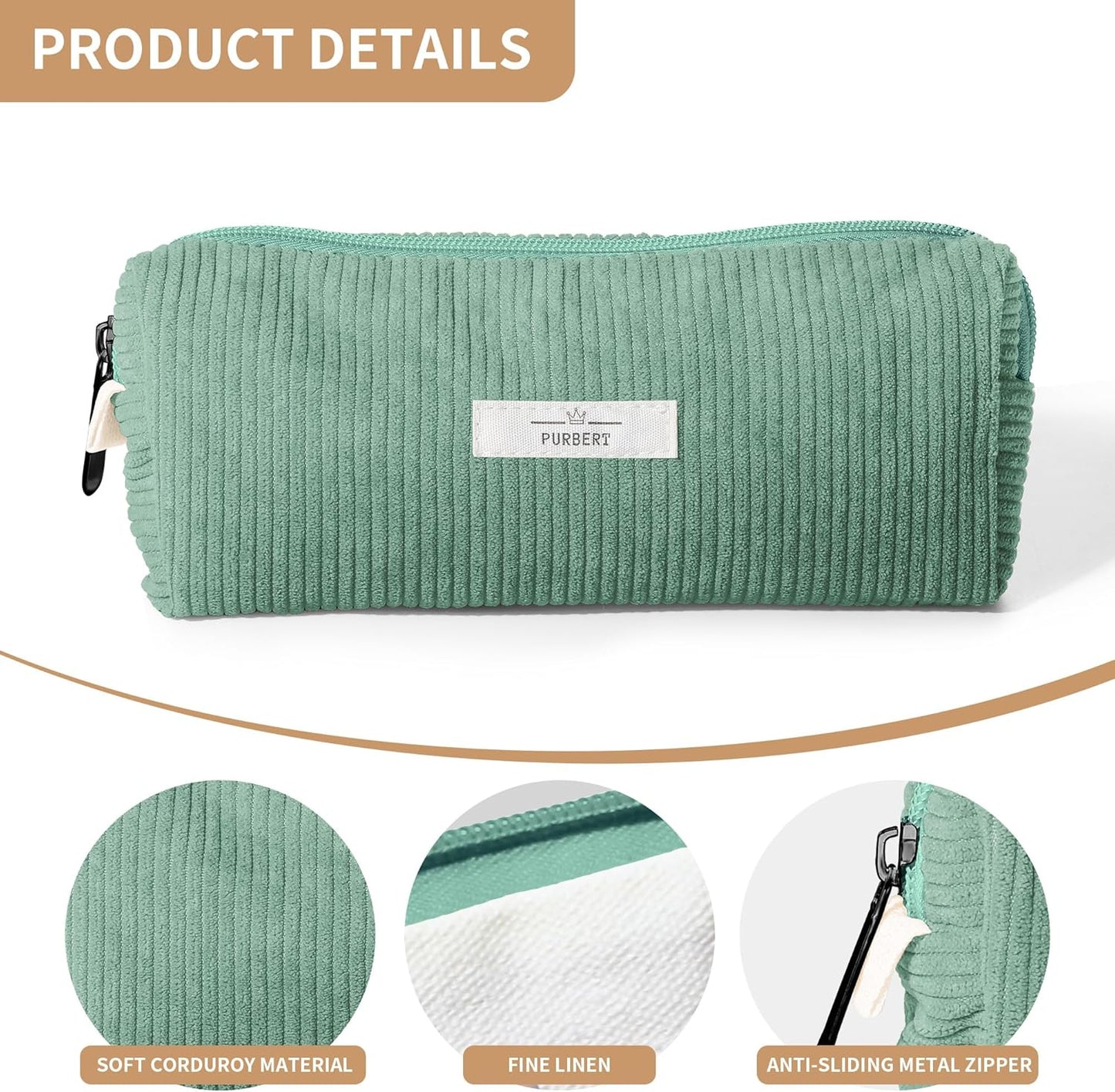 Pencil Bag Pen Case, Soft Corduroy Small Pencil Pouch Organizer with Zipper, Cute Pencil Case Pouch Stationery for Girls and Boys – Apricot