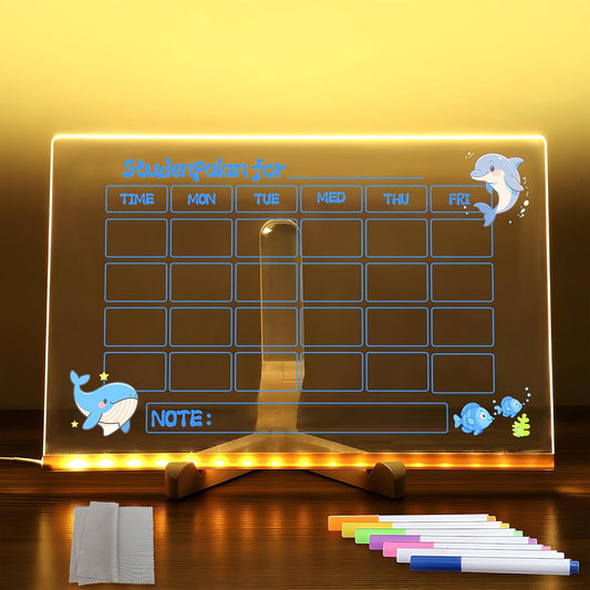 LED Acrylic Erase Board Calendar with Stand，Clear Desktop Calendar Whiteboard for Desk with 7 Color Markers Erasable Markers，Weekly&Monthly Planner，for Home, Office, School, Birthday Gift (Green)