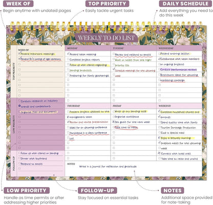 Weekly To Do List Notepad with 52 Undated Sheets（8.5"×11"）- Undated Weekly Planner Notepad for Office Desk Accessories and Supplies - Midnight Lilac