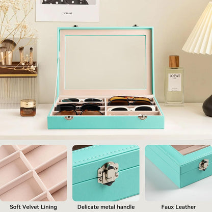Frebeauty Sunglass Organizer,PU Leather Glasses Organizer,8-Slot Sunglasses Tray,Men's/Women's Sunglasses Box,Sunglass Case,13.3 x 9.6 x 1.5 Inches,Eyeglass/Eyewear Display Tray(Grey)