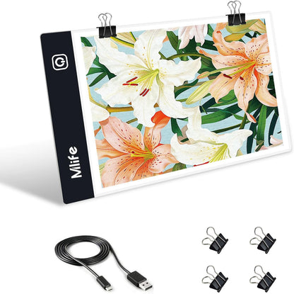Mlife A2 LED Light Pad for Diamond Art Painting Light Board with 3 Brightness, Tracing Light Board with USB Cable & 4 Fasten Clips for Sketching, Animation, Drawing, Diamond Art Painting Supplies