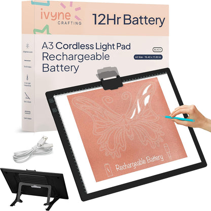 iVyne Rechargeable A3 Light Pad for Diamond Painting - LED Light Board for Weeding & Tracing - Diamond Art Light Pad - Ultra-Thin & Portable - Perfect for Artists & Crafters - Blue