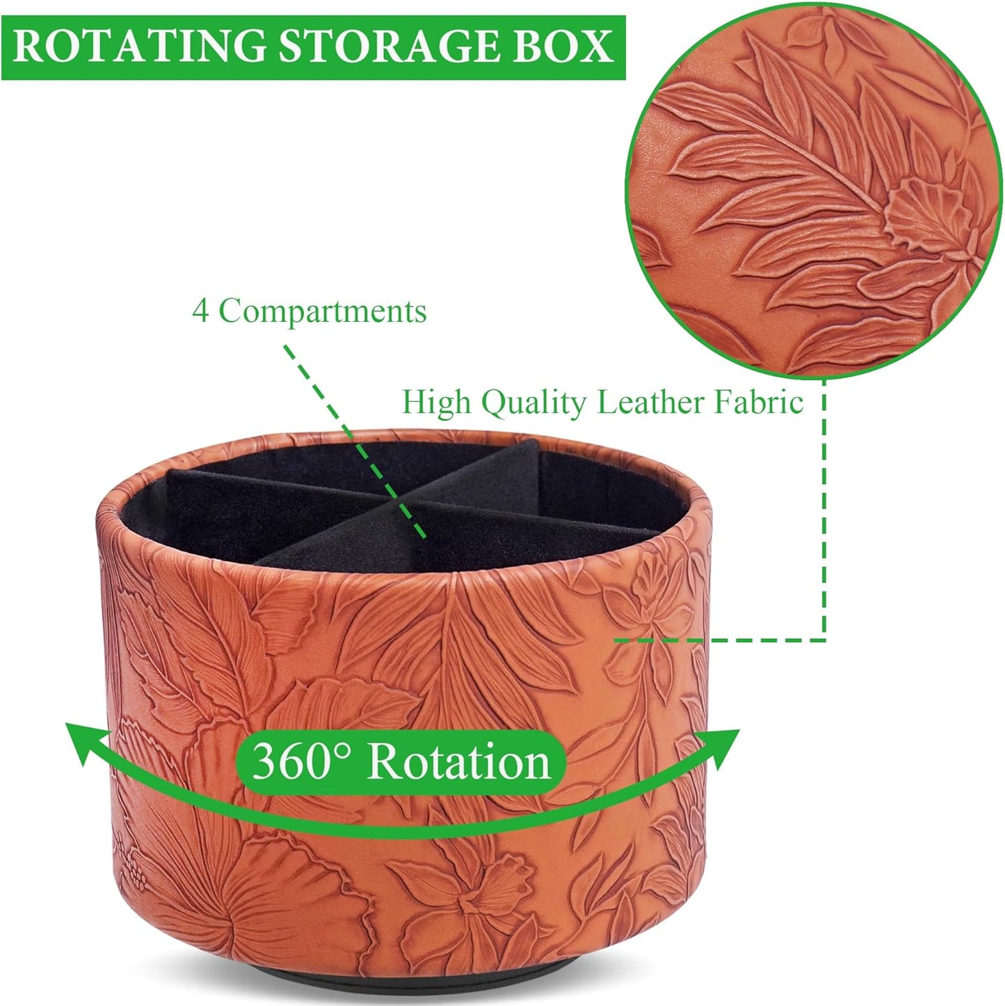 Round Leather Art Supply Organizer,Remote Control Holder,360 Degree Rotating,Multi-Functional Pencil Holder,4 Compartments Desktop Stationary Organizer(1-Fractal Flower) | Round - Colors C
