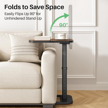 Kitstorack TV Tray Table, Adjustable Height & Flip-Top & Rounded Metal Corners, Snack Table for Couch, Sofa, Bed, Chair, Living Room, C Shaped End Side Table for Eating, Dinner or Laptop, Small Spaces