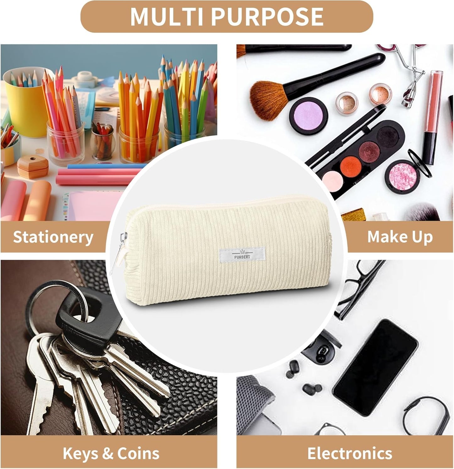 Pencil Bag Pen Case, Soft Corduroy Small Pencil Pouch Organizer with Zipper, Cute Pencil Case Pouch Stationery for Girls and Boys – Apricot