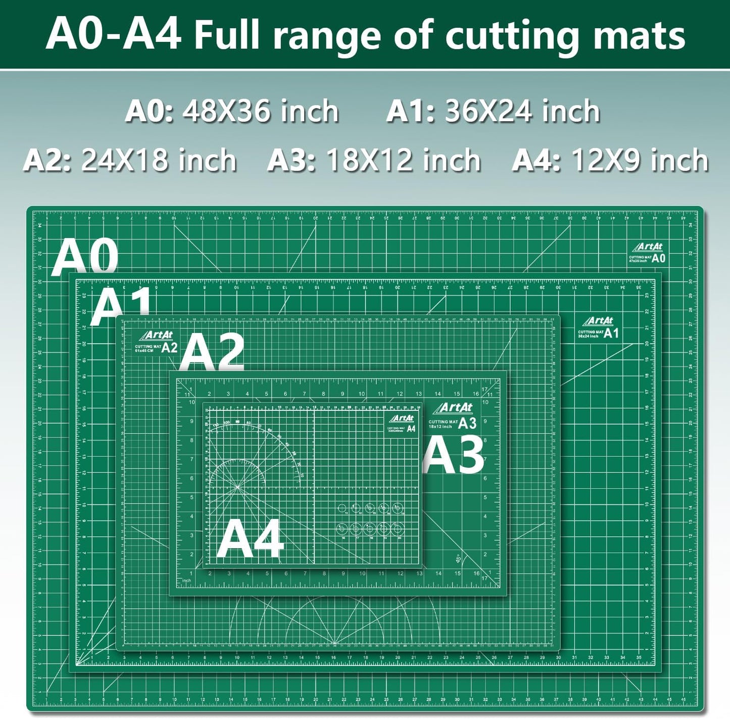 ArtAt Self Healing Cutting Mat: 24 x 36 inch Green Large 5-Ply Double-Sided Durable Non-Slip PVC Cutting Mat for Sewing Quilting Scrapbooking Art & Crafts projects…