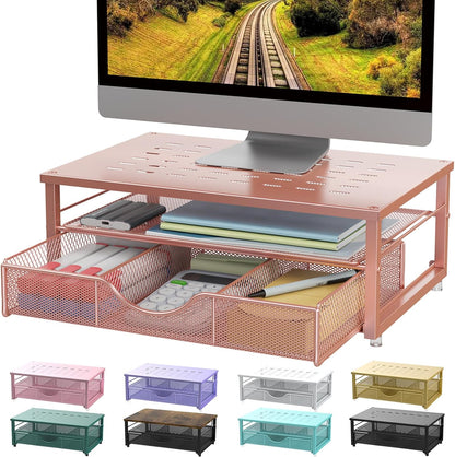 gianotter Computer Monitor Stand Riser, office organizer with Drawer, Office Organizers Storage for Classroom Office Supplies (Wood)