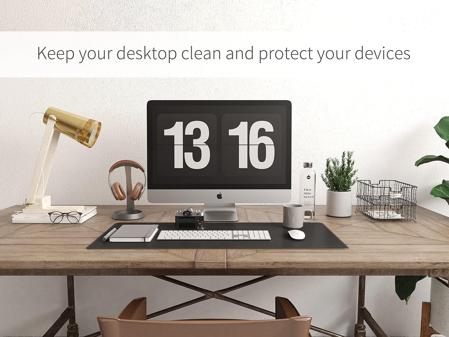 RENMTURE Dual-Sided Mouse Pad, Natural Cork & PU Leather Large Desk Pad for Office and Home Work, Desk Protector Non-Slip, Waterproof, Easy Clean (Olive Green, 32"x16")