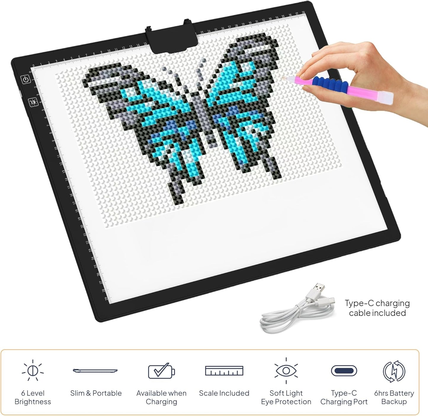 iVyne Rechargeable A3 Light Pad for Diamond Painting - LED Light Board for Weeding & Tracing - Diamond Art Light Pad - Ultra-Thin & Portable - Perfect for Artists & Crafters - Blue