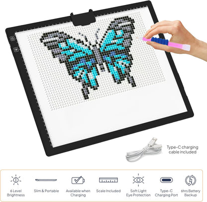 iVyne Rechargeable A3 Light Pad for Diamond Painting - LED Light Board for Weeding & Tracing - Diamond Art Light Pad - Ultra-Thin & Portable - Perfect for Artists & Crafters - Blue