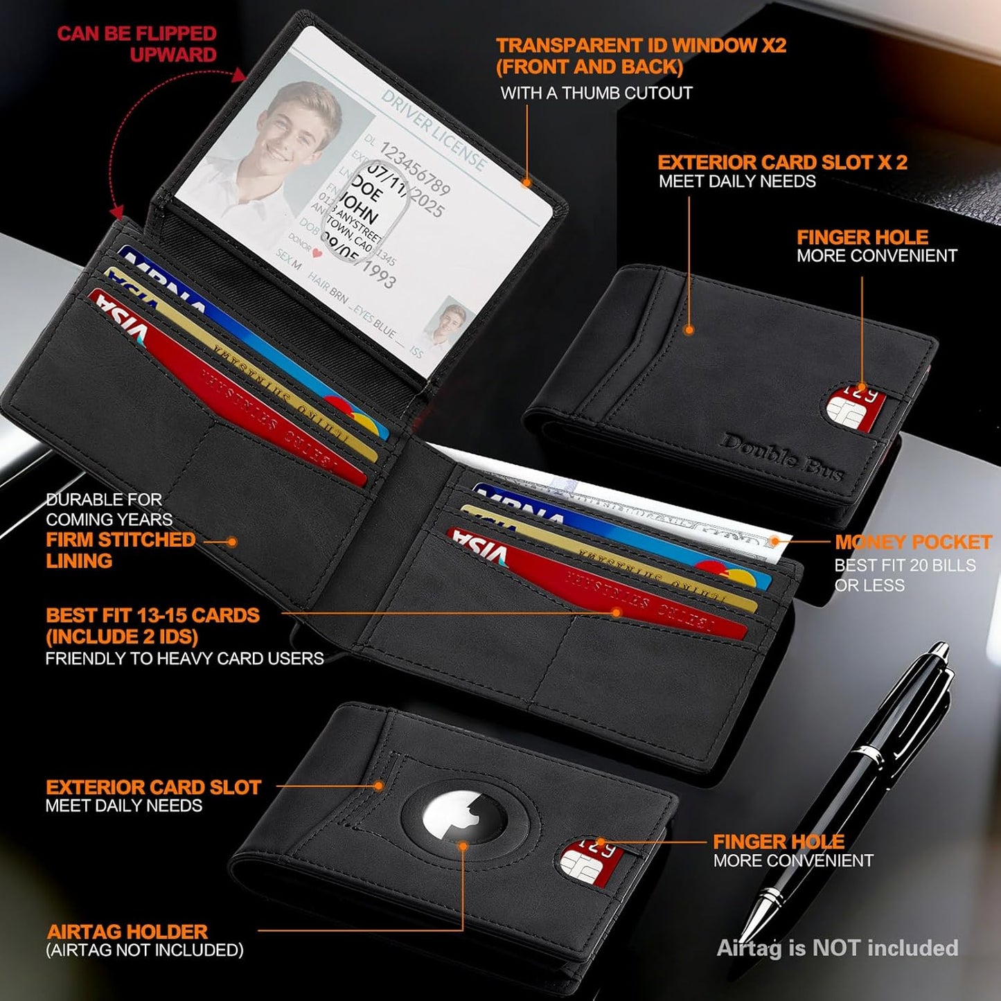 Wallet for Men Slim RFID Blocking Bifold Carbon Fiber,Minimalist Small Compact Front Pocket Credit Card Holder,Thin Mens Leather Wallets Smart Security With 2 ID Windows 1 Cash,Birthday Gifts for Men