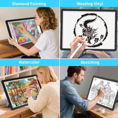 Phylosal Rechargeable A4 LED Light Pad with Built-in Stand, Magnetic Tracing Light Box for Drawing, Diamond Art Light Board with Side Button, Super Bright Light Table for Diamond Painting, Sketching
