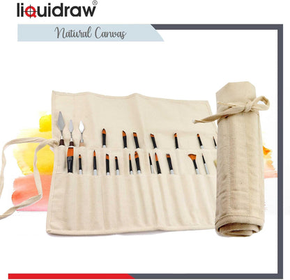 Liquidraw 30 Pocket Canvas Paint Brush Holder - Natural | 21" x 18" | Roll Up Brush Storage Pouch | Ideal Case for Paintbrush & Art Tool Storage | Easy to Carry | Also Great for Storing Makeup Brushes
