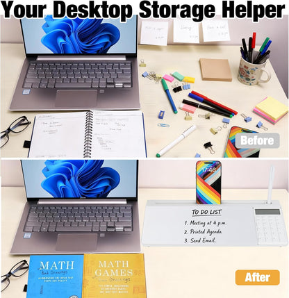 Glass Desktop Whiteboard 15.8×7”, Dry Erase Note Memo Board, Desk Organizer with Storage for Office, Home, Study, Black
