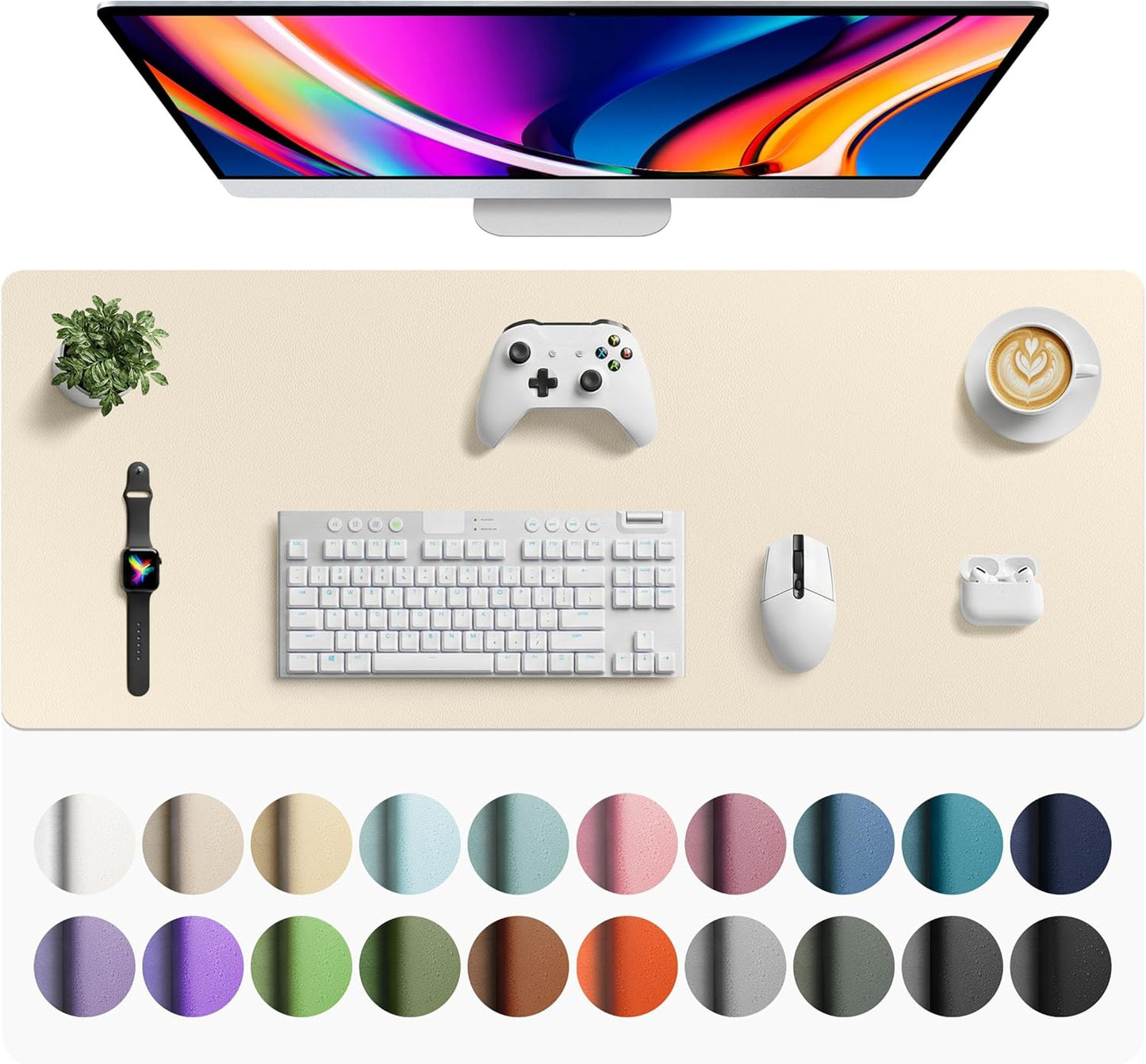 Aothia Leather Desk Pad Protector, Mouse Pad, Office Desk Mat, Non-Slip PU Leather Desk Blotter, Laptop Desk Pad, Waterproof Desk Writing Pad for Office and Home (Brown,23.6" x 13.7") - Colors A