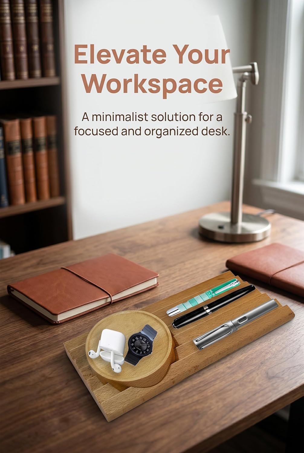 Pen Holder Wave Pen Tray Wooden Desk Organizer,Pencil Holder,Fountain Tray,Pencil Organizer for Desk (Walnut)