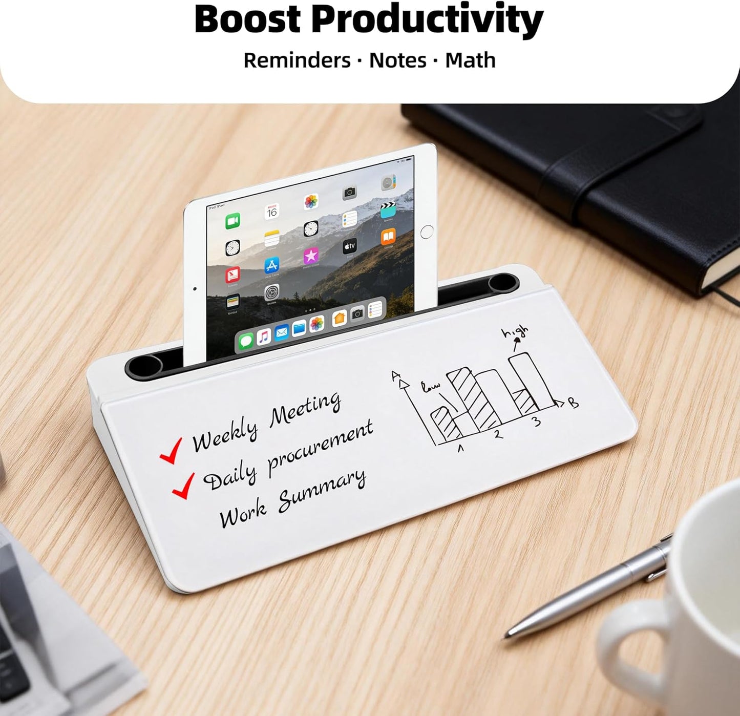 Desktop Whiteboard, Glass Dry Erase Board, Desk Board Buddy,Computer Keyboard Stand,Desk Whiteboard Organizer for Home,Office,School Supplies(White)