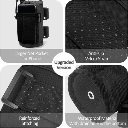 GEARV 2Pack Cup Holder for Bike, Scooter and Wheelchair, Water Bottle Holder for UTV/ATV, Walker, Golf Cart and Beach, Universal Drink Holder Accessories with Net Pocket and Cord Lock (Black)