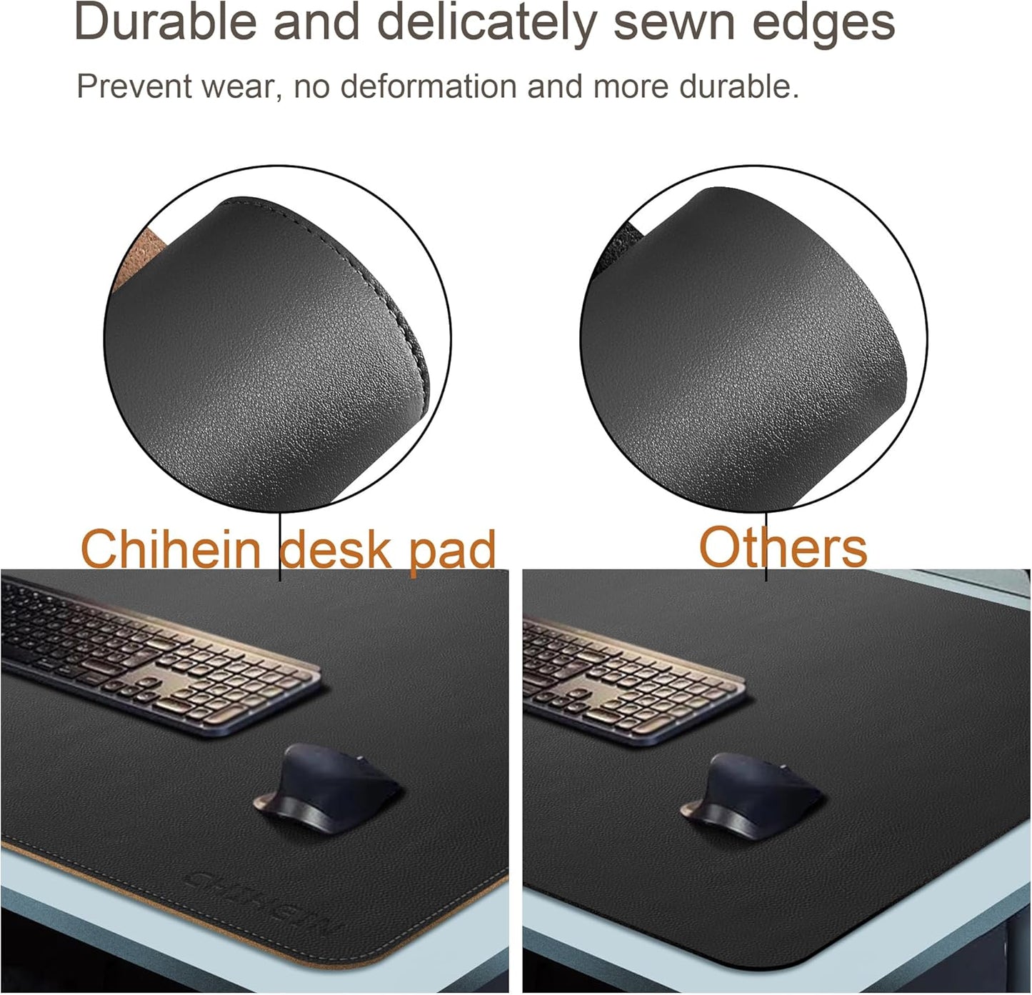Chihein 2XL 35" x 16" Cork & PU Leather Desk Mat, Dual Sided Desk Pad Protector, Waterproof Writing Blotter for Gaming, Office, Home (Black)