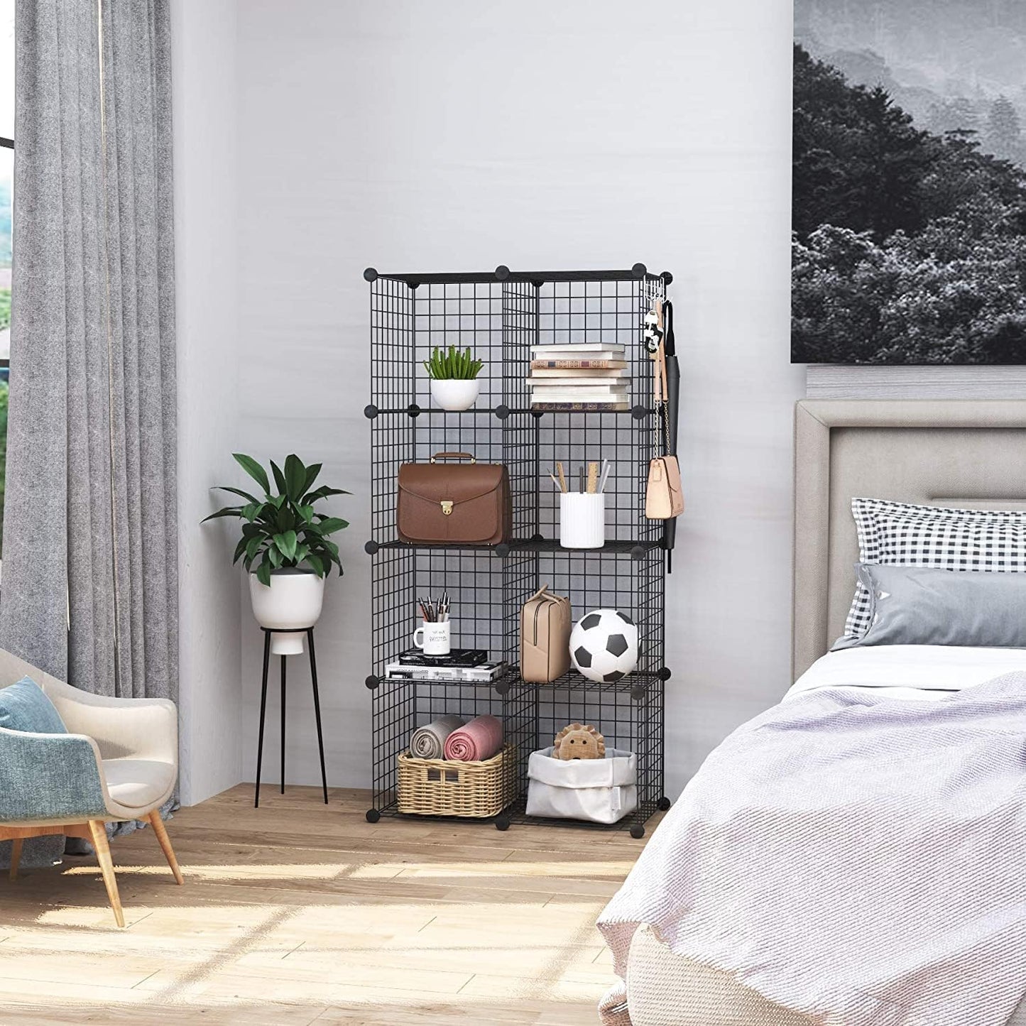 C&AHOME Wire Cube Storage, 6 - Cube Organizer Metal C Grids, Modular Shelves Units, Storage Bins Shelving, Closet Organizer, Ideal for Home, Office, Living Room, 36.6”L x 12.4”W x 36.6”H Black