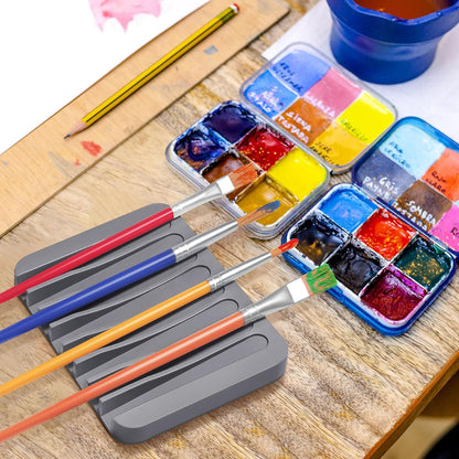 Vowcarol 2 Pcs Paint Brush Holder with 8 Slots, Washable Silicone Brush Rinse Cleaner, Paintbrush Organizer Display Stand -Grey