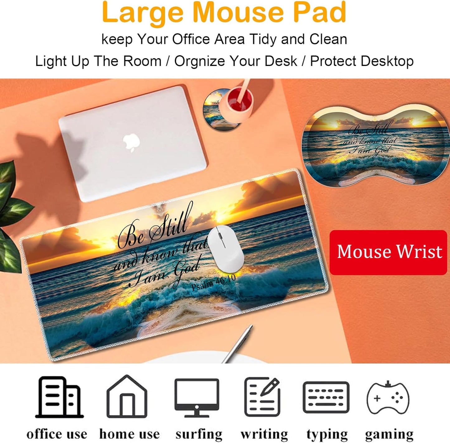Mouse Wrist Rest and Keyboard Wrist Rest Pad Set, Non-Slip Rubber Base Smooth Surface Ergonomic Gaming Mouse Pad for Easy Typing and Pain Relief, Antique Blue Wood Grain Dog Paw + Coaster