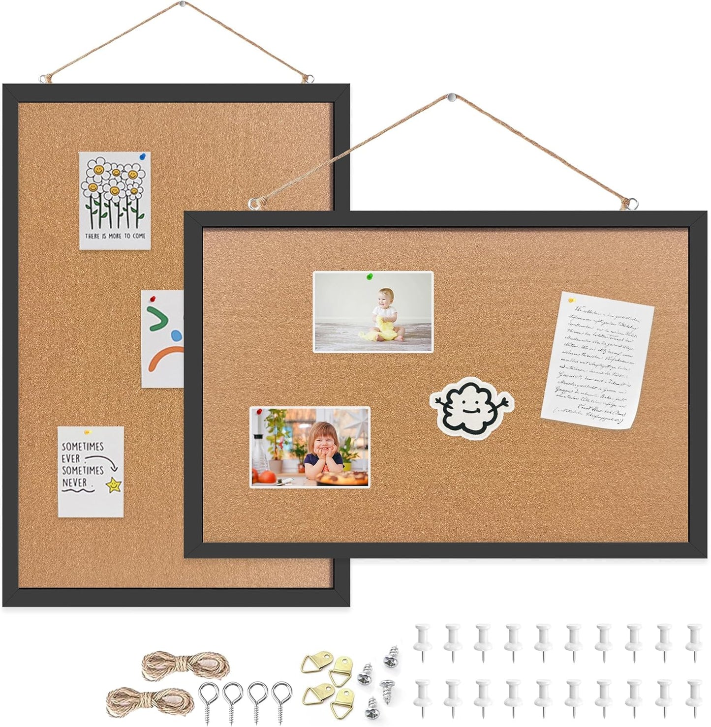 Cork Bulletin Board, 11x14 Inches Hanging Cork Board Wooden Framed with Pins for Wall, Dorm Room, Office, Home Decor – Natural Cork & Black Frame