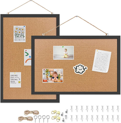 Cork Bulletin Board, 11x14 Inches Hanging Cork Board Wooden Framed with Pins for Wall, Dorm Room, Office, Home Decor – Natural Cork & Black Frame