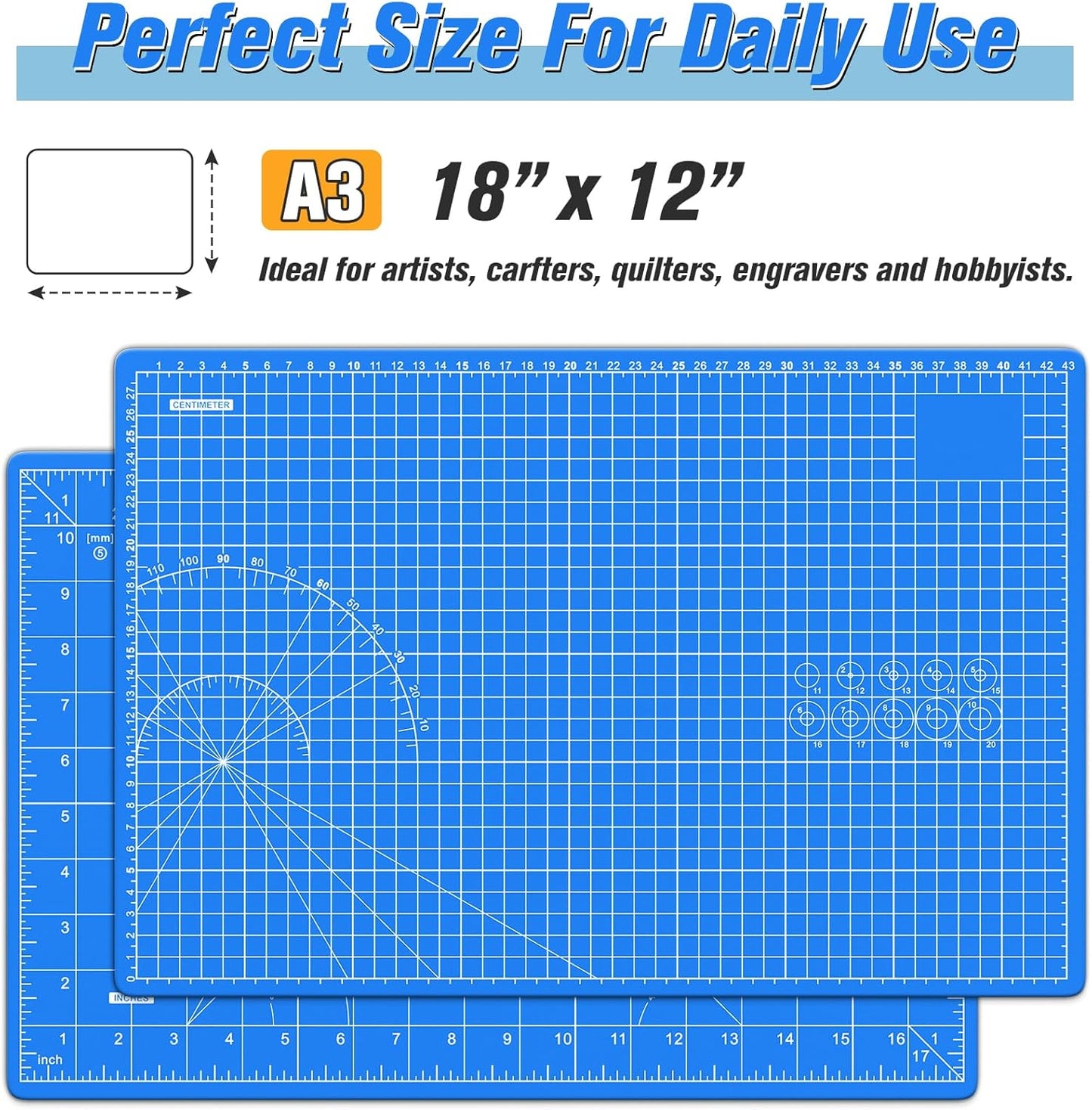 DIYSELF Cutting Mat 12in×18in, Cutting Mats for Crafts, Self Healing Cutting Mat A3, Fabric Cutting Mats Double Side for Sewing, Quilting, Craft Mat for Desktop, Matting & Mounting Materials