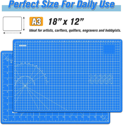 DIYSELF Cutting Mat 12in×18in, Cutting Mats for Crafts, Self Healing Cutting Mat A3, Fabric Cutting Mats Double Side for Sewing, Quilting, Craft Mat for Desktop, Matting & Mounting Materials