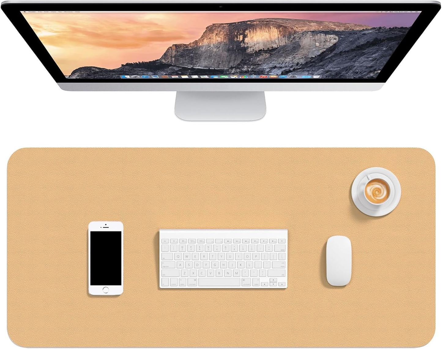 Hsurbtra Desk Pad, 23.6" x 13.8" PU Leather Desk Mat, M Extended Mouse Pad, Waterproof Desktop Blotter Protector, Non-Slip Ultra Thin Small Laptop Keyboard Writing Mat for Office Home, Pink