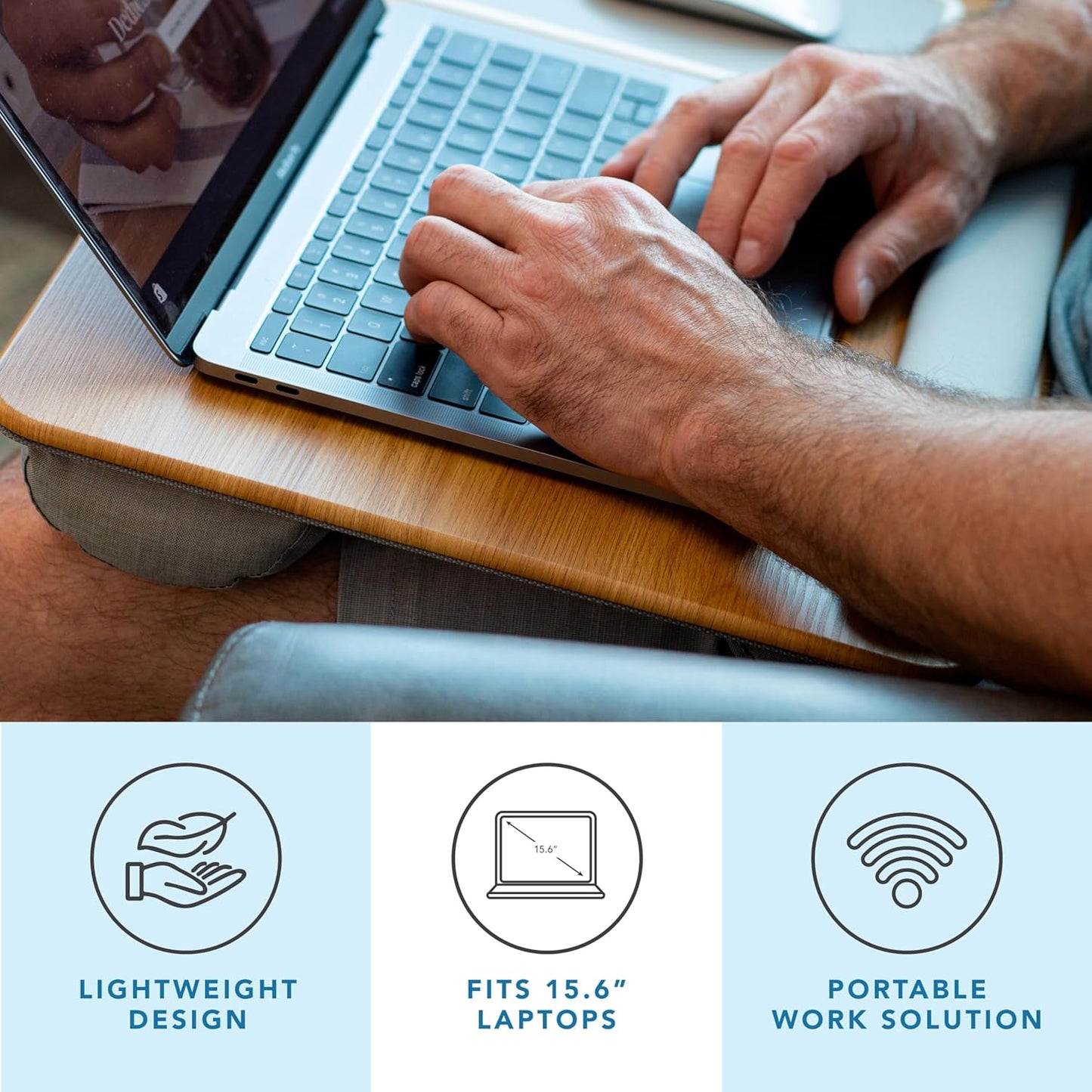 LAPGEAR Home Office Lap Desk with Device Ledge, Mouse Pad, and Phone Holder - Black Carbon - Fits up to 15.6 Inch Laptops - Style No. 91588