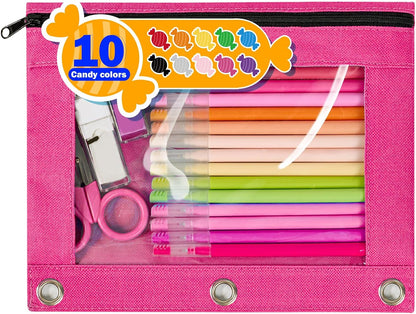 Forvencer Pencil Pouch for 3 Ring Binder, Large Pencil Case Pouch with 3 Reinforced Grommets, Pen Bag, Clear Window Pencil Case, Binder Accessories, Black