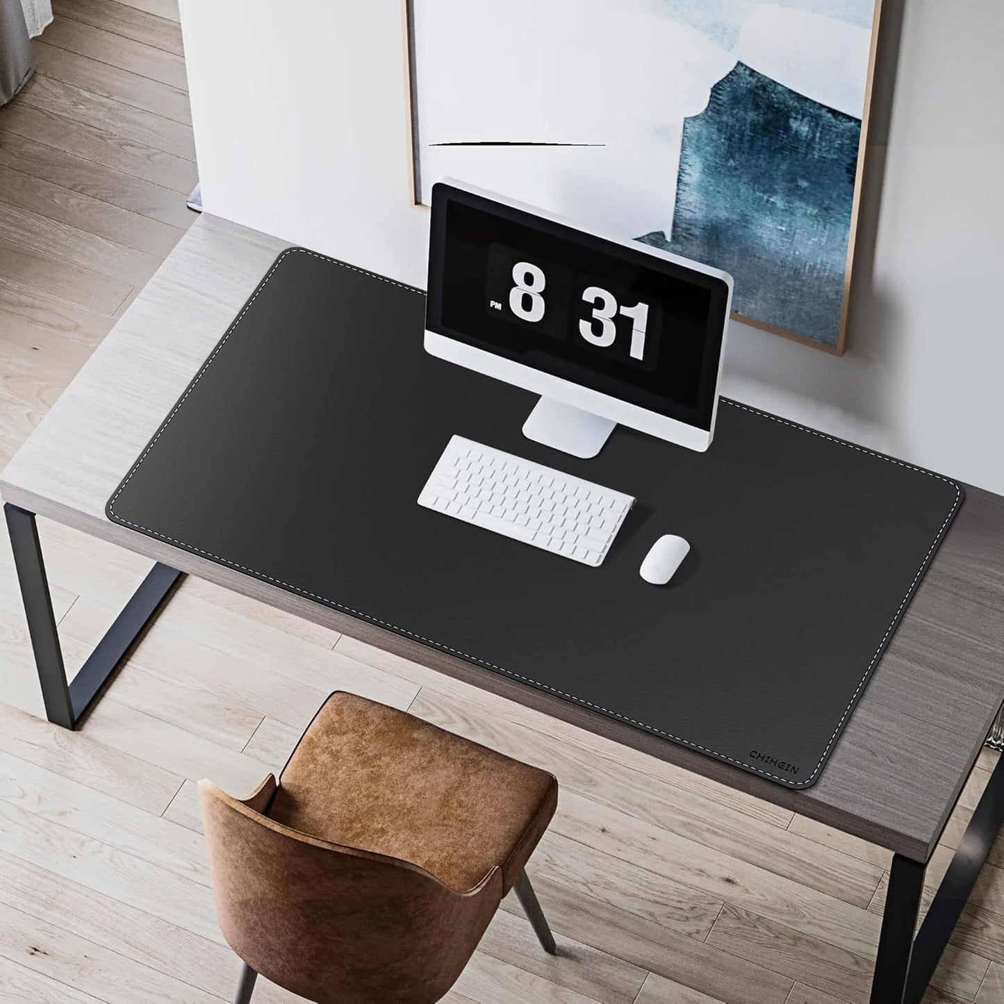Chihein 2XL 35" x 16" Cork & PU Leather Desk Mat, Dual Sided Desk Pad Protector, Waterproof Writing Blotter for Gaming, Office, Home (Black)