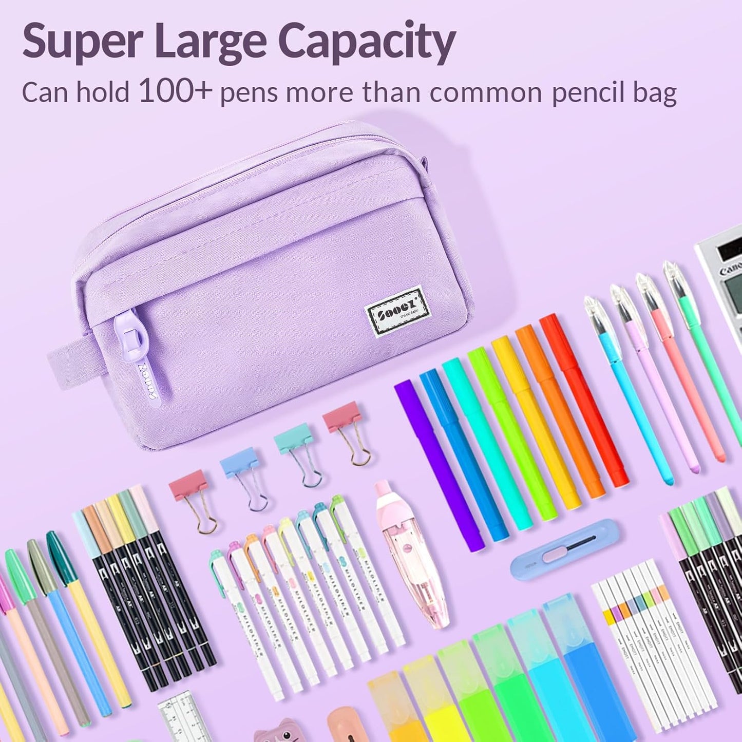 Sooez Original High Capacity Pencil Case, Big Pencil Bag Pouch Box Organizer Pen Case, Aesthetic Supply for Girls Adults, Portable Journaling Supplies with Easy Grip Handle & Loop, Mint Green