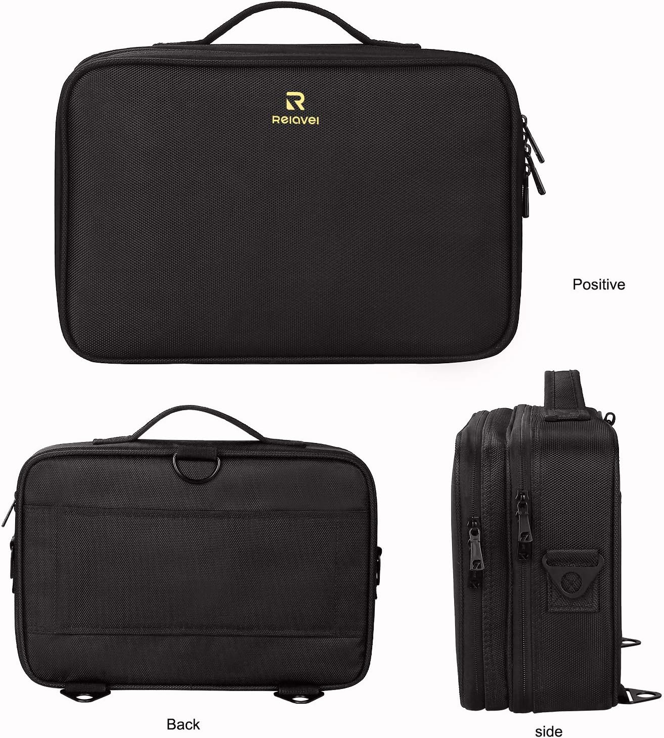 Relavel Makeup Case Large Makeup Bag Professional Train Case 16.5 inches Travel Cosmetic Organizer Brush Holder Waterproof Makeup Artist Storage Box, 3 Layer Large Capacity, with Adjustable Strap
