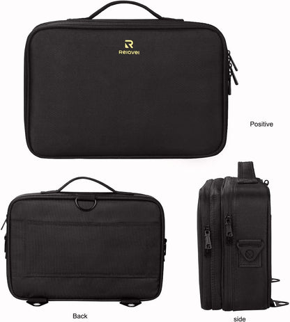 Relavel Makeup Case Large Makeup Bag Professional Train Case 16.5 inches Travel Cosmetic Organizer Brush Holder Waterproof Makeup Artist Storage Box, 3 Layer Large Capacity, with Adjustable Strap