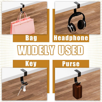 CroBlissful 4 Pcs Purse Hook for Table Nail Free Handbag Hanger for Desk Heavy Duty Purse Hook for Hanging Bags Umbrellas Keys Cups Headphone(Black)